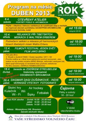 Studentský klub ROK - program na duben 2013